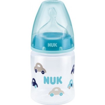 Nuk First Choice Plus Бебешко шише PP 0-6 месеца със силиконов биберон размер 1, Blue-Cars 150 ml