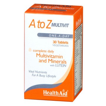 Health Aid A to Z Multivit et minéraux avec lutéine, multivitamines, 30 onglets végétaliens