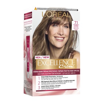 LOreal Excellence Creme No 7.1  Ξανθό Σαντρέ Βαφή Μαλιών 48ml