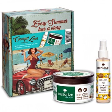 Messinian Spa Promo Box Coconut Love Haar- und Körperspray Kokosnuss-Heliotrop-Vanille 100 ml & Körperjoghurt Hanf & Kokosnuss 250 ml