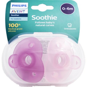 Philips Πιπίλες Σιλικόνης Soothie για 0-6 μηνών Pink 2τμχ