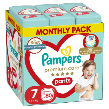Pampers Pantalon de soin mensuel Premium No 7 (17+kg), 80 pièces