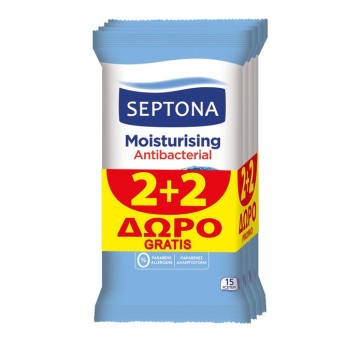 Septona Увлажняющие антибактериальные салфетки 2+2 Подарок 15 шт.