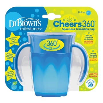 Dr. Browns Kupa Plastike për Fëmijë Cheers 360° Blu 6m+ 200ml