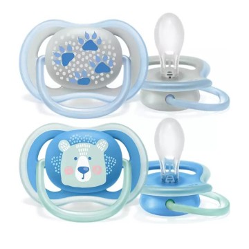 Philips Avent Ultra Air Ортодонтические силиконовые пустышки для детей от 6 до 18 месяцев, медведь, серый/синий, 2 шт.