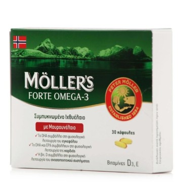 Mollers Forte Huile de poisson concentrée oméga-3 avec huile de morue, 30 gélules