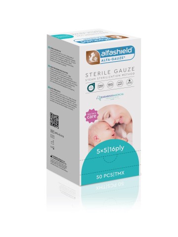 Alfashield New Born Αποστειρωμένη Γάζα με ατμό 5x5 16 ply 50 τεμάχια