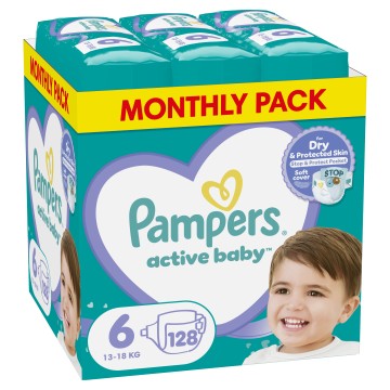 Pampers Monthly Active Baby No6 (13-18kg) 128τμχ