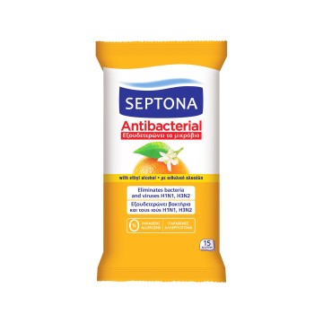 Lingettes antibactériennes pour les mains Septona au parfum d'orange 15 pièces