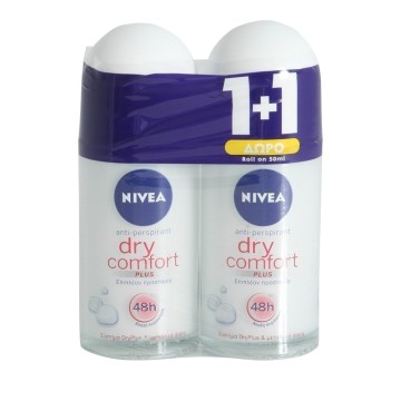 Nivea Deo Dry Comfort Plus Roll On 48H Women's Deodorant 1+1 Gift 50ml