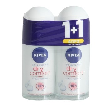 Nivea Deo Dry Comfort Plus Roll On 48H Γυναικείο Αποσμητικό 1+1 Δώρ...