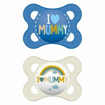 Силиконовые пустышки Mam I Love Daddy для детей от 2 до 6 месяцев, 2 шт., синие/белые