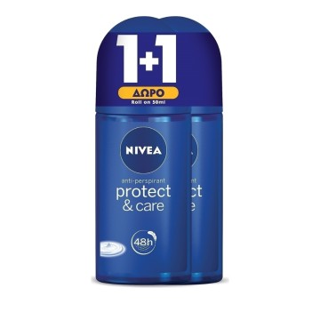 Nivea Woman Protect & Care Roll-On, Deodorante Donna 50ml 1+1 REGALO