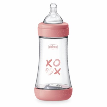 Chicco Πλαστικό Μπιμπερό με Θηλή Σιλικόνης Ροζ για 2m+, 240ml