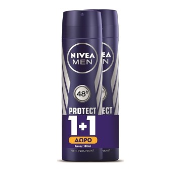 Nivea Men Protect & Care 48h Spray, мужской дезодорант 150мл 1+1 ПОДАРОК