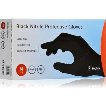 Черни нитрилни защитни ръкавици Holik, средни, без пудра, 100 бр