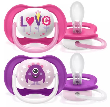 Philips Avent Ultra Air Happy Orthodontic Silicone Pacifier Pink/Purple 6-18m, 2pcs