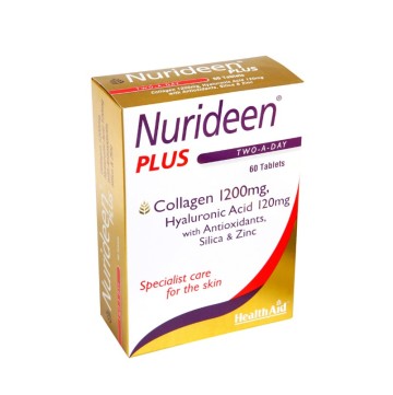 Health Aid Nurideen Plus, Supplément nutritionnel avec collagène marin, acide hyaluronique et vitamines 60 comprimés