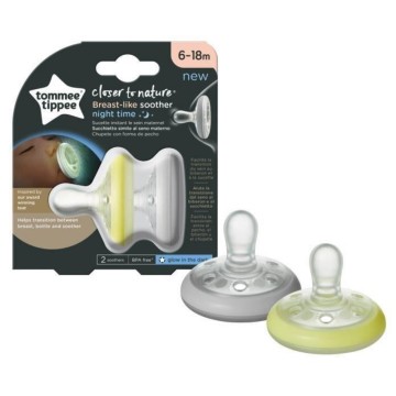 Tommee Tippee Πιπίλα Breastlike 6-18m & φωσφορίζει στο σκοτάδι (2τμχ)