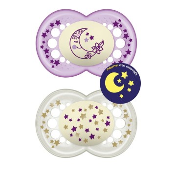 Ciucci in silicone Mam Original Night per 16+ mesi Viola/Bianco 2 pezzi