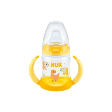 Образователна бебешка бутилка Nuk First Choice с дръжки 6 м+ жълта с динозаври 150 мл