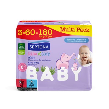 Septona Calm N Care Aloe Vera Μωρομάντηλα (3x60τμχ) 180τμχ