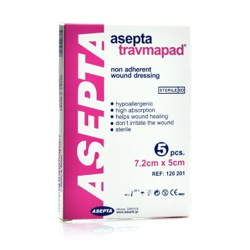 Asepta Travmapad, стерильные подушечки для ран, неадгезивные, 7,2 см x 5 см, 5 шт.
