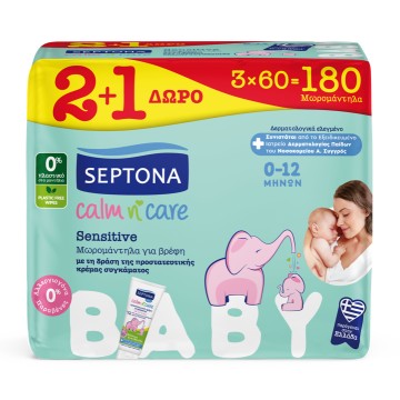 Septona Calm N Care Sensitive Бебешки кърпички (3x60 бр.) 180 бр.