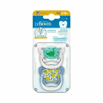 Dr. Browns Sucettes orthodontiques en silicone Prévenir pendant 6-18 mois Dinosaure / Citrons 2pcs