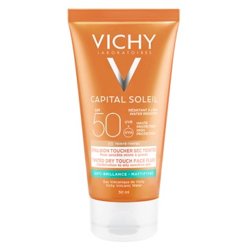 Vichy Capital Soleil Matifiant Visage Teinté Toucher Sec SPF50+, Crème Solaire Peaux Claires 50 ml
