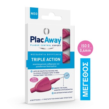 PlacAway Brossettes interdentaires triple action 0.4 mm de couleur rose 6pcs