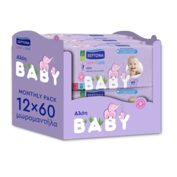 Septona Calm N Care Baby wipes without Alcohol & Parabens with Aloe Vera 12x60pcs