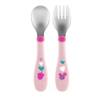 Chicco Metal Cutlery Mix and Match Fork/Spoon 18M+ Pink 2pcs