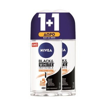 Nivea Black & White Invisible Ultimate Impact 5 në 1 Roll-on 48 orë 2 x 50 ml