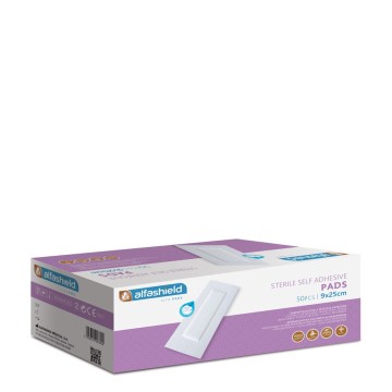 Alfashield Tampon Auto-Adhésif, Tampon Adhésif Hypoallergénique Anti-adhésif Stérile 9cmx25cm 50pcs