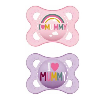 Силиконовые пустышки Mam I Love Mommy для детей 2-6 месяцев 2 шт. Розовый/Фиолетовый