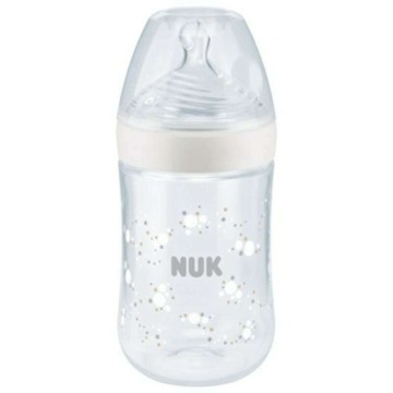 Nuk Nature Sense Температурен контрол Пластмасова бебешка бутилка със силиконов биберон M за 6-18 месеца Бяла 260 ml