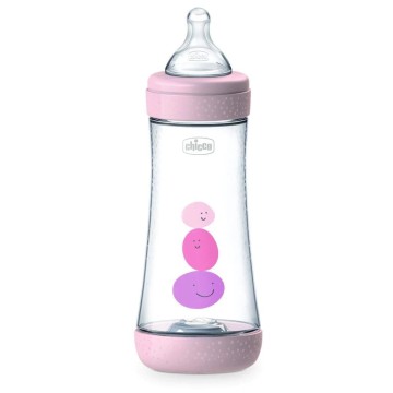 Chicco Пластмасова бебешка бутилка Perfect 5 Pink със силиконов биберон 4+ месеца 300 мл