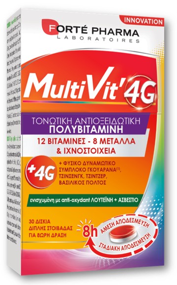 Forté Pharma Multivit 4G Τονωτική Αντιοξειδωτική Πολυβιταμίνη 30 Δισκία