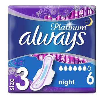Always Platinum Night (Taille 3) Serviettes Avec Plumes 6 pcs