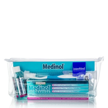 Kit da viaggio Intermed Medinol con dentifricio 100 ml, collutorio 60 ml e spazzolino Eco Soft
