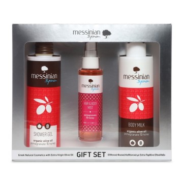 Messinian Spa Promo Granatapfel & Honig Duschgel 300 ml & Körpermilch 300 ml & Haar- und Körperspray 100 ml