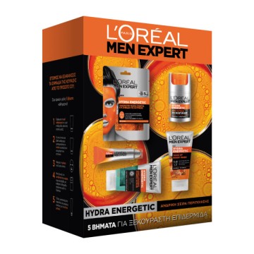 LOreal Paris Promo Men Expert Hydra Energetic Gel 100 ml & Scrub 100 ml & Mask 30 gr & 24h Moisturizer 50 ml & Eye Roll On 10 ml