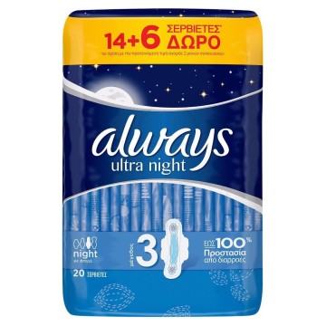 Always Ultra Day & Night Mega Pack Serviettes avec Ailes Taille 3 20pcs