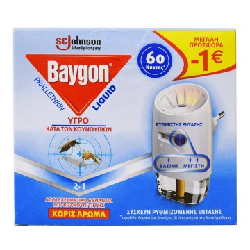 Baygon течен репелент против насекоми и течен заместител 2 в 1 без аромати 36 ml
