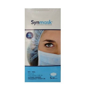 Одноразовая защитная маска Syndesmos хирургического типа IIR синего цвета 5х10шт.