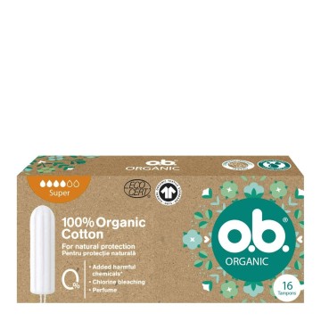 OB Organic Tampons Tampons 100% coton biologique pour un débit accru 16pcs