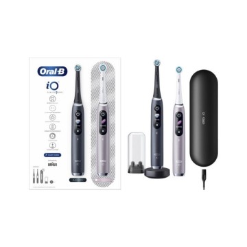 Furçë dhëmbësh elektrike Oral-B IO Series 9 me kohëmatës, sensor presioni dhe këllëf udhëtimi Duo Black Onyx & Rose Quartz 2 copë