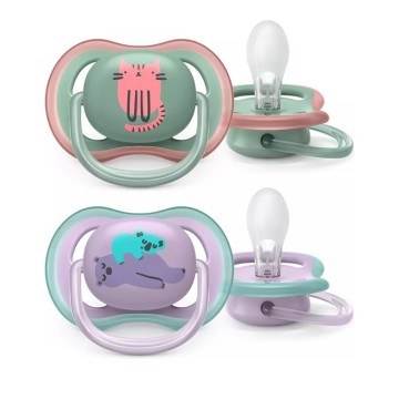 Philips Avent Ultra Air Orthodontic Silicone Pacifiers for 6-18 months Cat-Teddies SCF085/18 with Case 2pcs