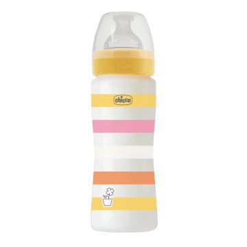 Chicco Well Being Μπιμπερό Πλαστικό Κίτρινο με Ριγές 4m+, 330ml